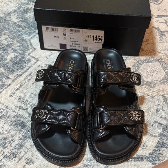 CHANEL Black Quilted Double-Strap Leather Slides with CC Logos “dad sandals” - Picture 5 of 5